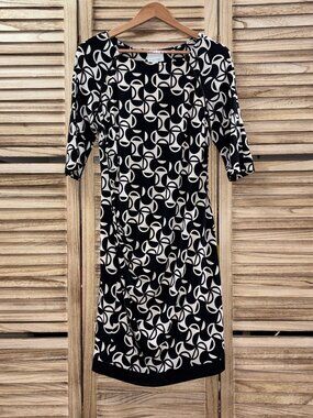 Donna Morgan Cream & Black Geometric Print Sheath Dress Size 8